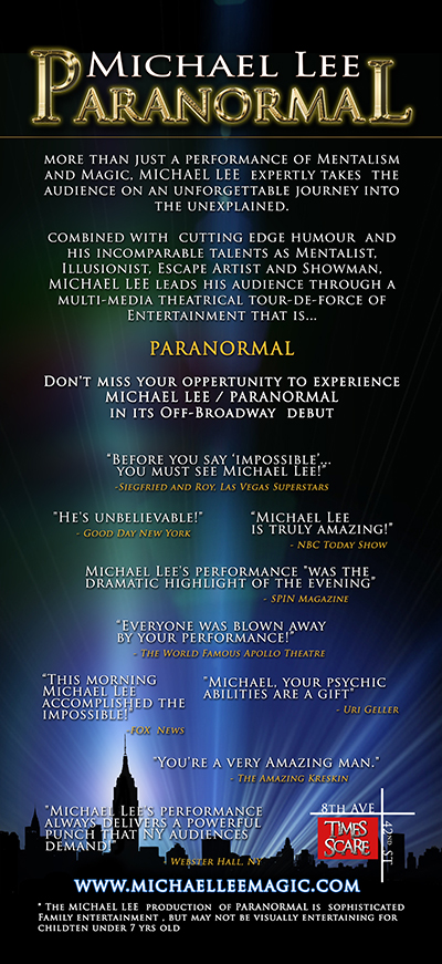 Michael Lee Live in Paranormal Every Sunday 5PM Times Scare NYC
